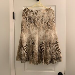 Brown and White Pleated Fit and Flare Skirt